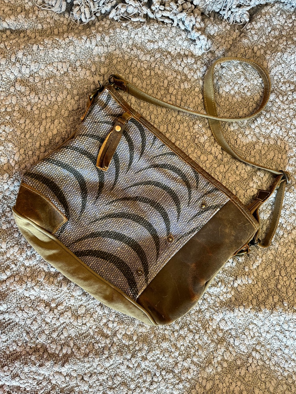Myra Bag Boho Casual Canvas Leather Animal Print Crossbody